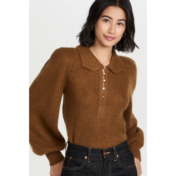 ba&sh Sweaters - Ba&sh Tilte Jumper Brown Mohair Wool Puff Sleeve Peter Pan Collar Sweater XS Lux